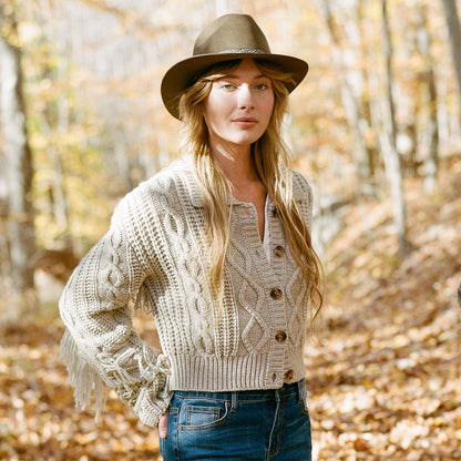 Cream Fringed Cardigan Tan Women Stetson Fringe Jackets