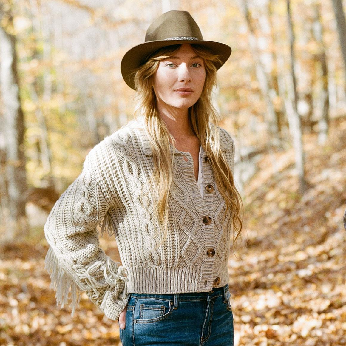 Cream Fringed Cardigan Tan Women Stetson Sweaters