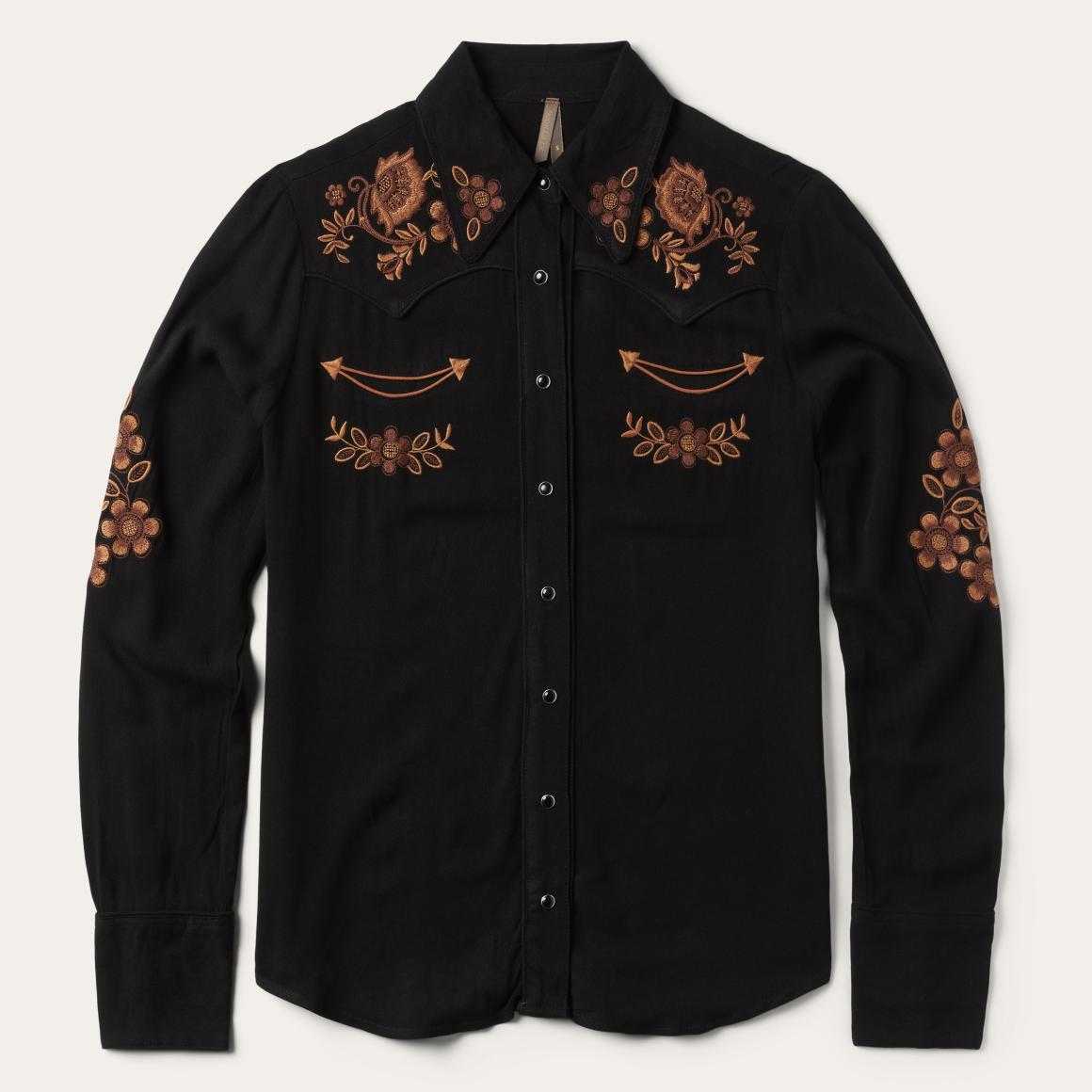 Crepe Western Shirt Black Women Stetson Western Shirts