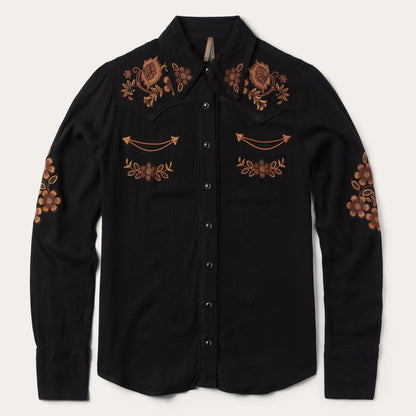 Crepe Western Shirt Black Women Stetson Western Shirts