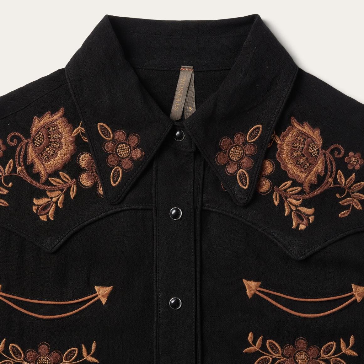 Crepe Western Shirt Black Women Stetson Western Shirts