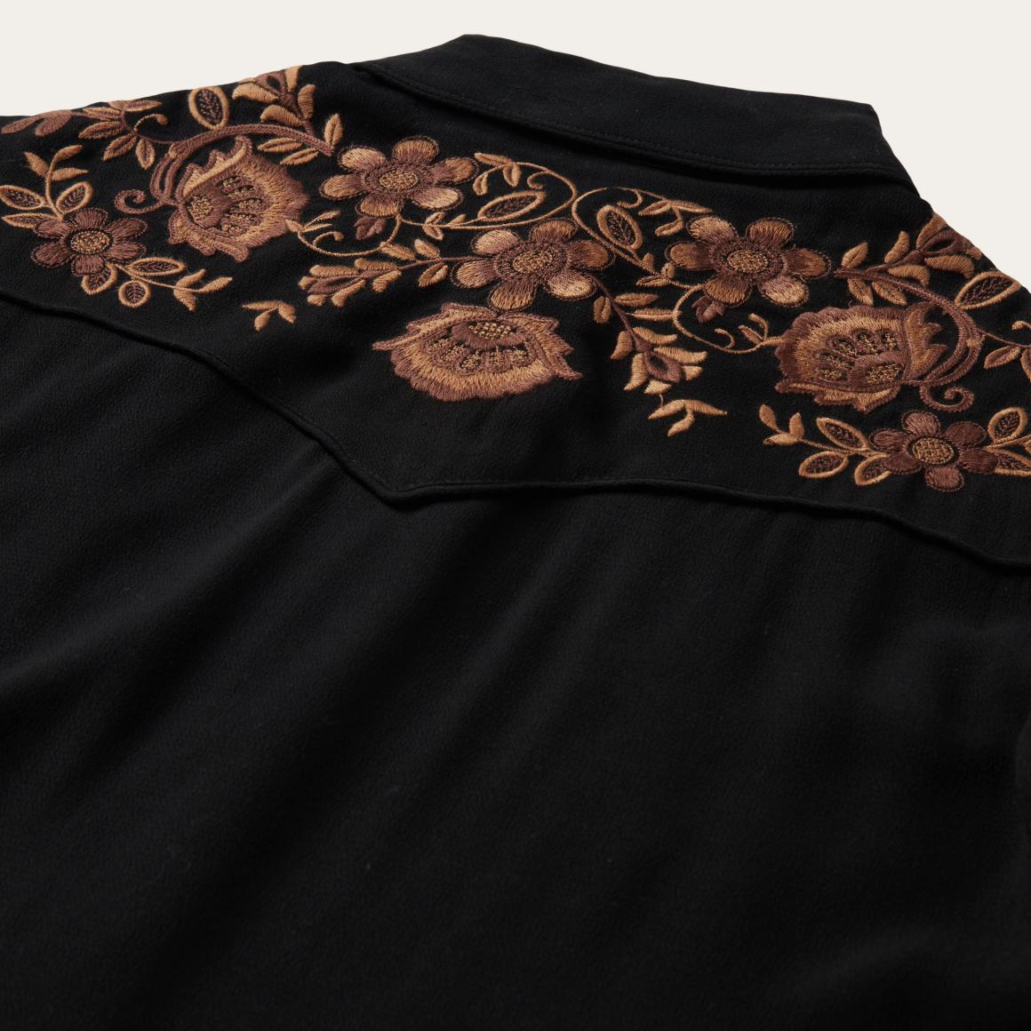 Crepe Western Shirt Black Women Stetson Western Shirts