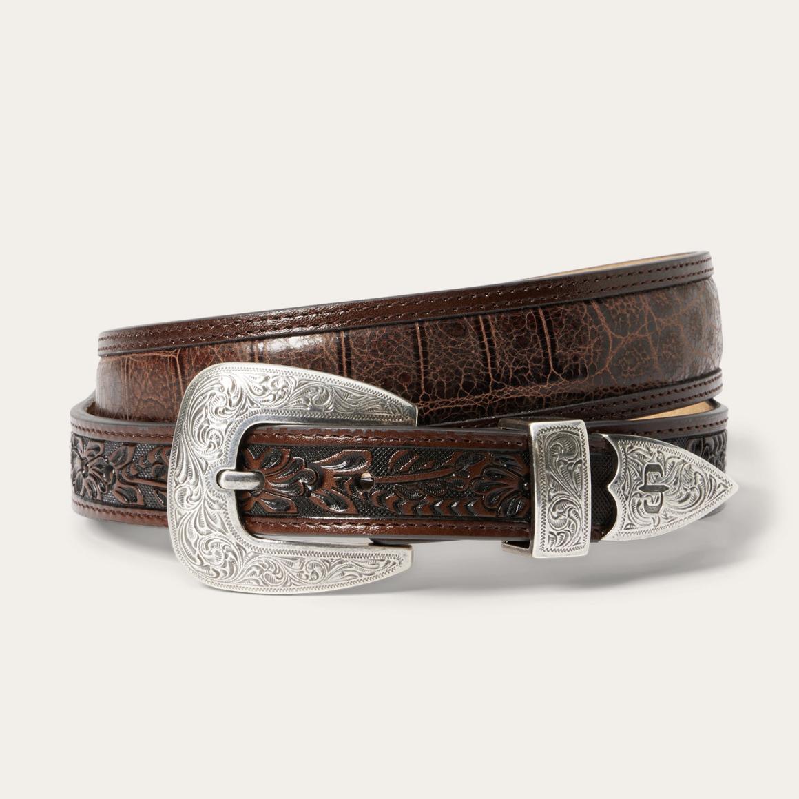 Croco Print Tooled Tapered Belt Brown/cognac Men Stetson Belts