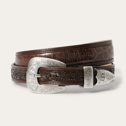 Croco Print Tooled Tapered Belt Brown/cognac Men Stetson Belts