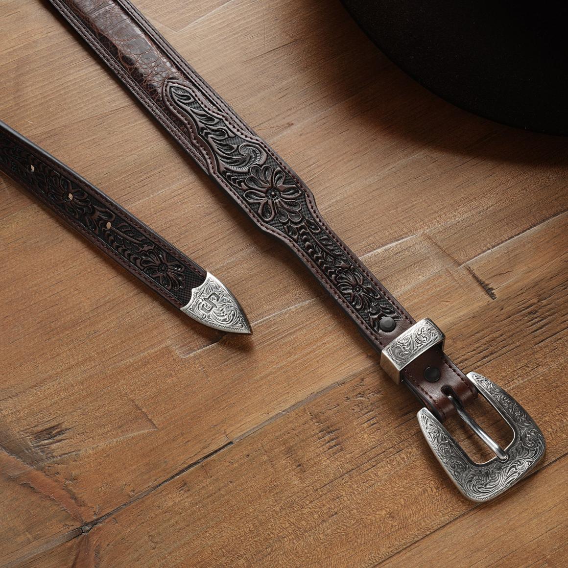 Croco Print Tooled Tapered Belt Brown/cognac Men Stetson Belts