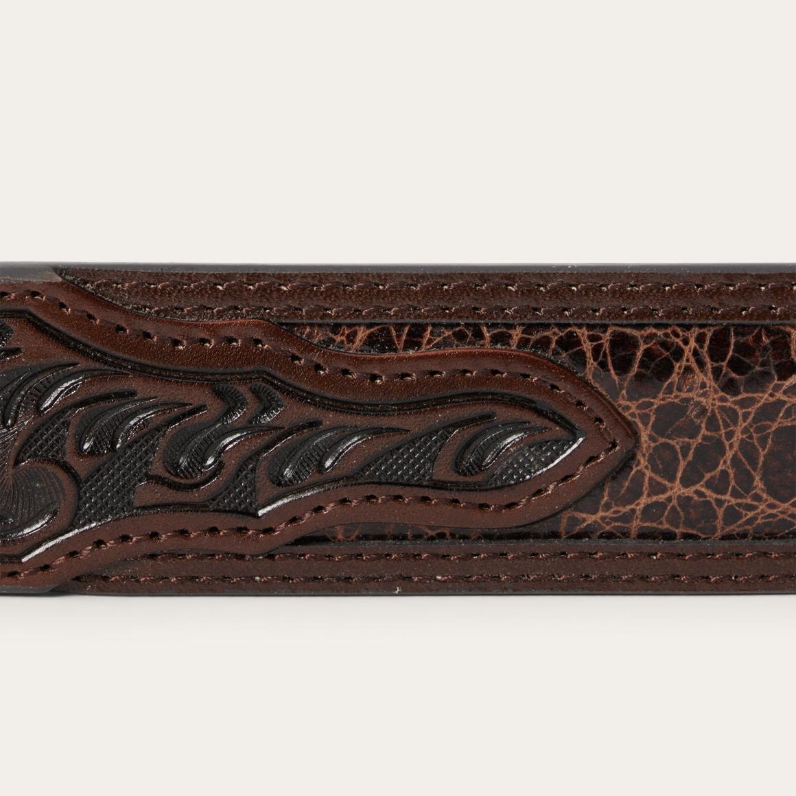 Croco Print Tooled Tapered Belt Brown/cognac Men Stetson Belts