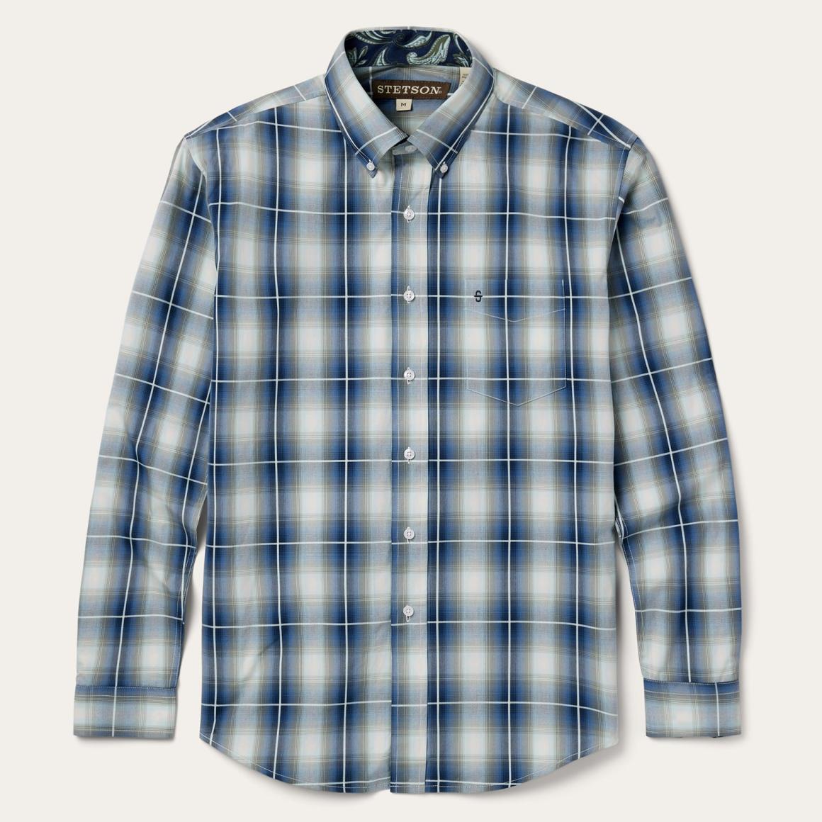 Crystal Plaid Button Down Shirt Blue Men Stetson Classic Cut