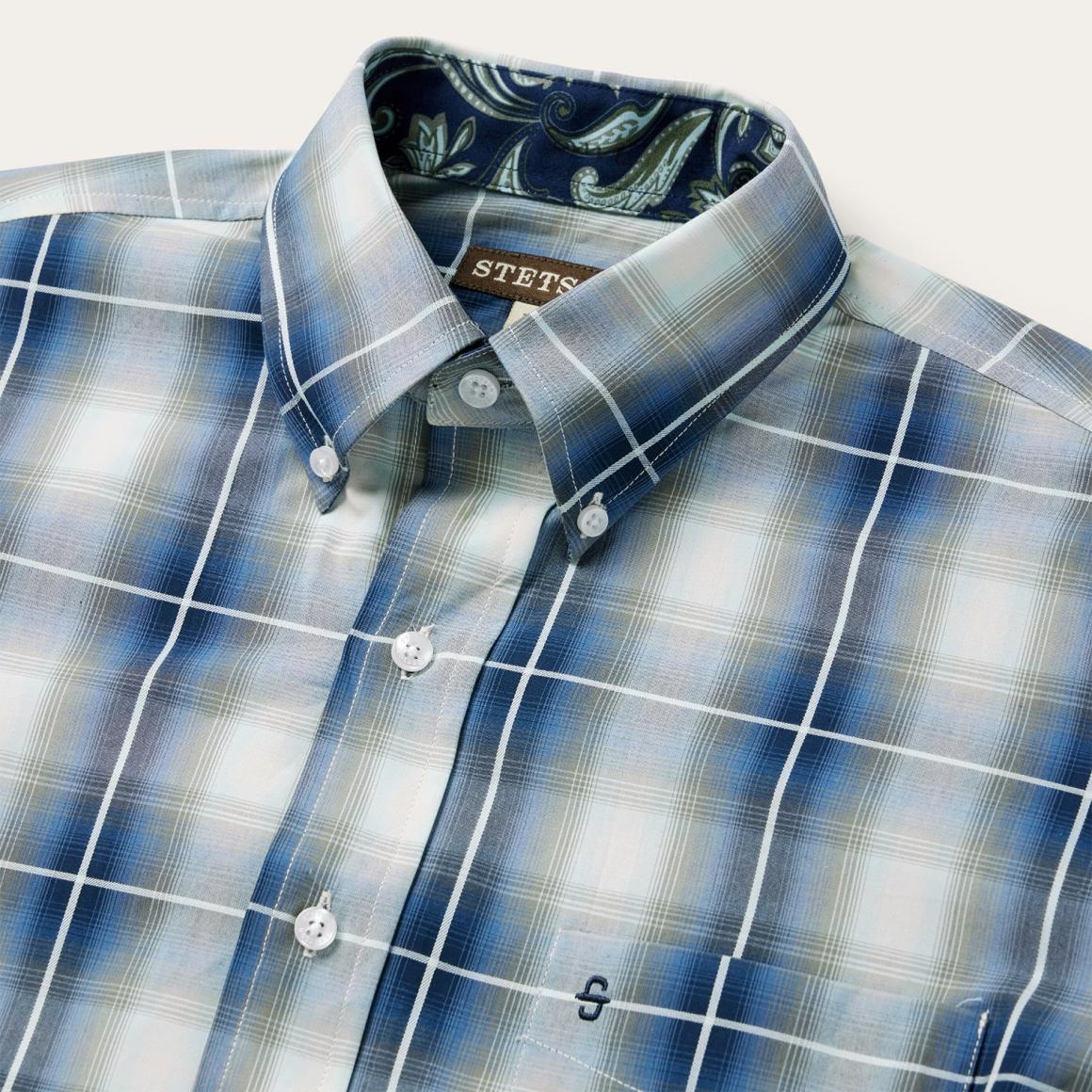 Crystal Plaid Button Down Shirt Blue Men Stetson Classic Cut