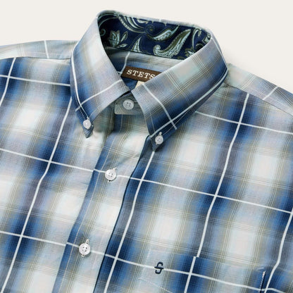 Crystal Plaid Button Down Shirt Blue Men Stetson Classic Cut