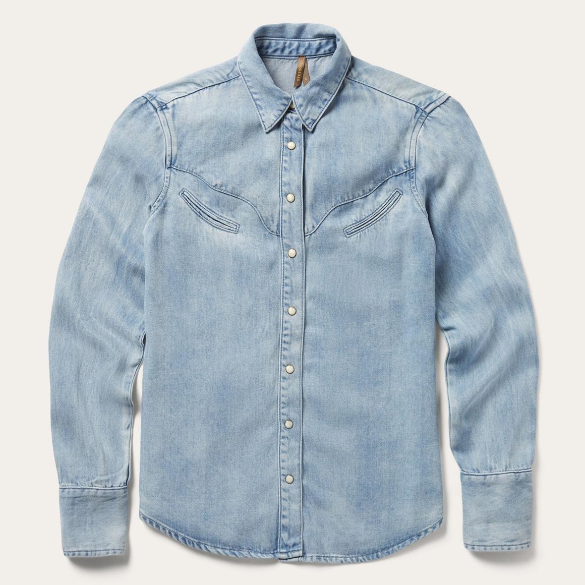 Curved Yoke Western Denim Shirt Blue Women Stetson Denim Shirts