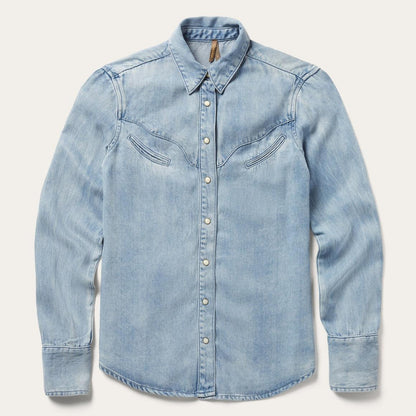 Curved Yoke Western Denim Shirt Blue Women Stetson Denim Shirts
