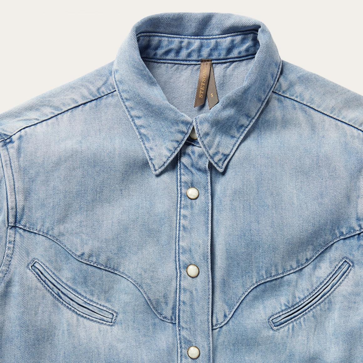 Curved Yoke Western Denim Shirt Blue Women Stetson Denim Shirts