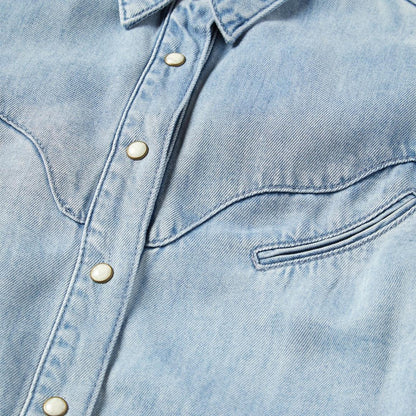 Curved Yoke Western Denim Shirt Blue Women Stetson Denim Shirts