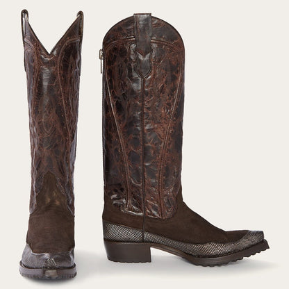 Dakota Brown Suede & Teju Cowboy Boot Brown Women Stetson Western