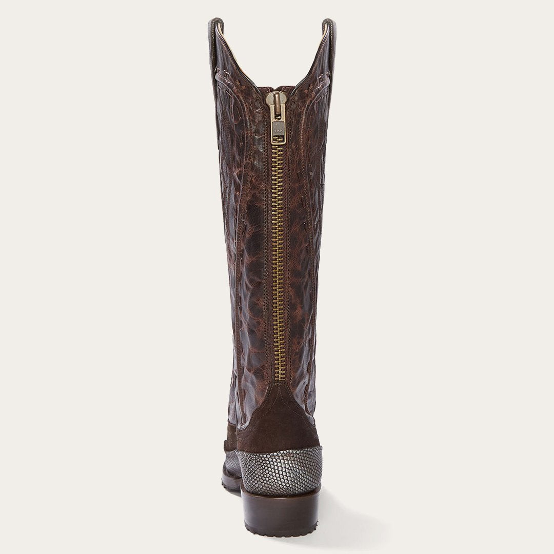 Dakota Brown Suede & Teju Cowboy Boot Brown Women Stetson Western