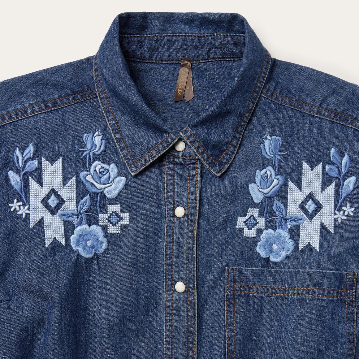 Dark Blue Denim Shirt Dress Blue Women Stetson Mini