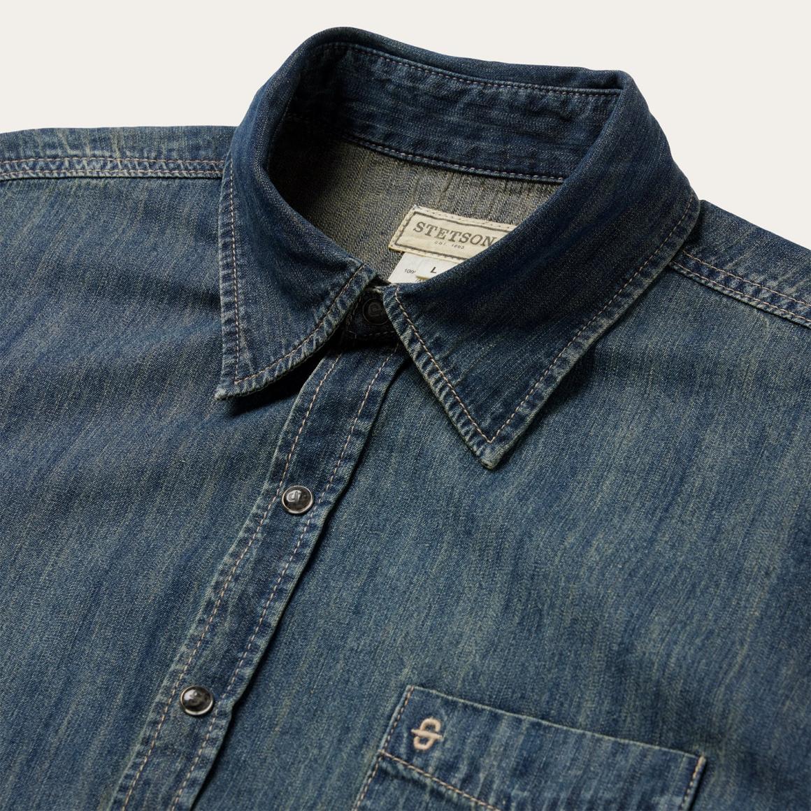 Dark Denim Western Shirt Blue Men Stetson Denim Shirts