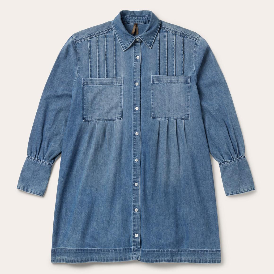 Denim Button Front Shirt Dress Blue Women Stetson Mini