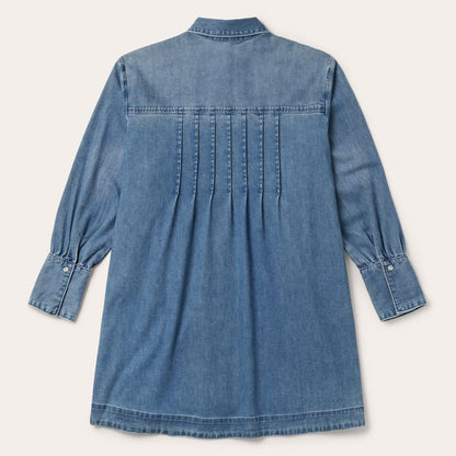 Denim Button Front Shirt Dress Blue Women Stetson Mini