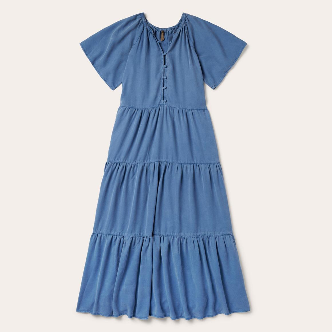Denim Long Three Tiered Dress Blue Women Stetson Midi