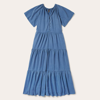 Denim Long Three Tiered Dress Blue Women Stetson Midi
