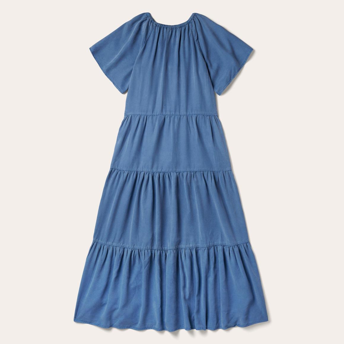 Denim Long Three Tiered Dress Blue Women Stetson Midi
