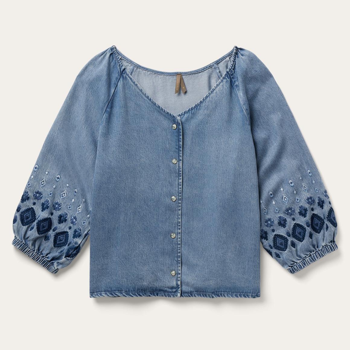 Denim Snap Front Blouse Blue Women Stetson Blouses