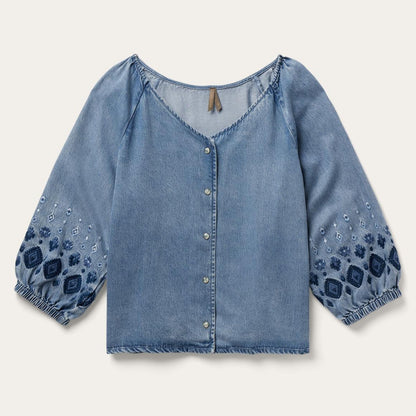 Denim Snap Front Blouse Blue Women Stetson Blouses