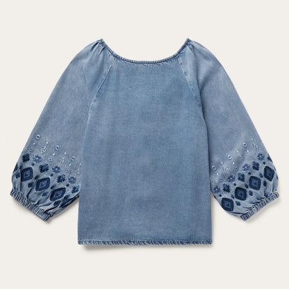 Denim Snap Front Blouse Blue Women Stetson Blouses