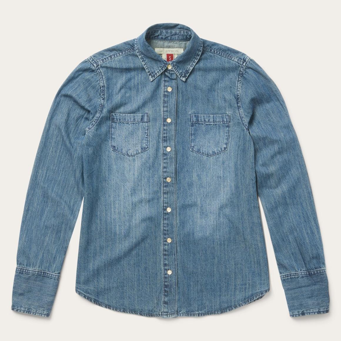 Denim Snap Front Western Shirt Blue Women Stetson Denim Shirts