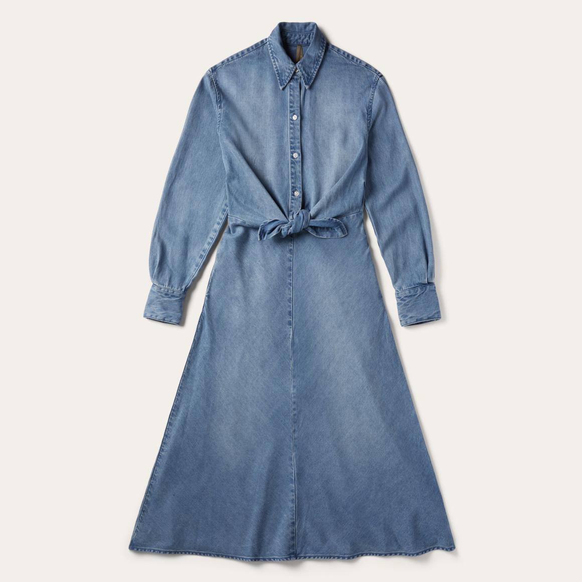 Denim Tie-Front Dress Blue Women Stetson Midi