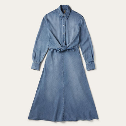 Denim Tie-Front Dress Blue Women Stetson Midi