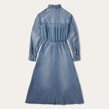 Denim Tie-Front Dress Blue Women Stetson Midi