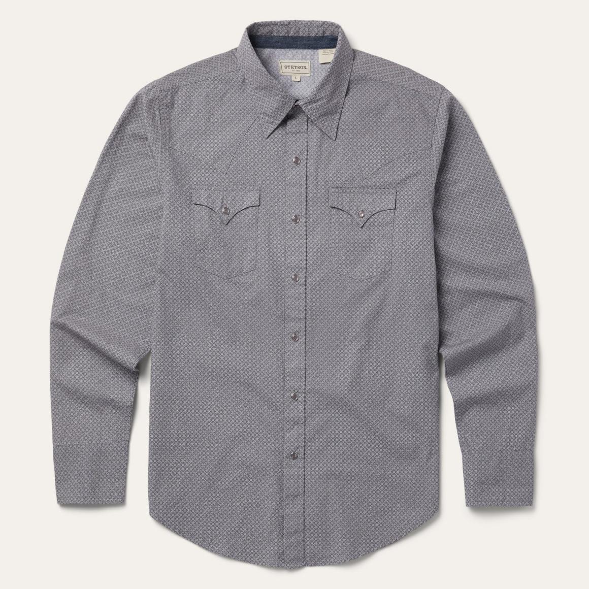 Diamond Print Western Shirt Grey Men Stetson Western Shirts