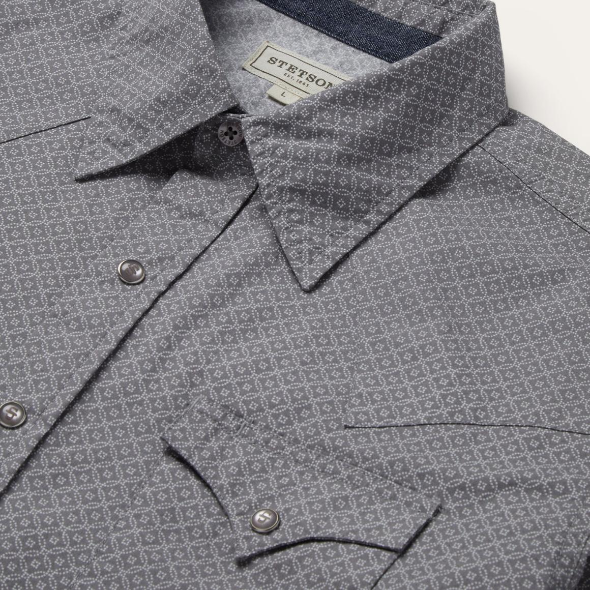 Diamond Print Western Shirt Grey Men Stetson Western Shirts