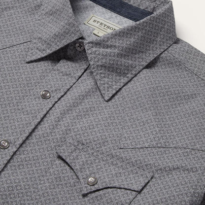 Diamond Print Western Shirt Grey Men Stetson Western Shirts