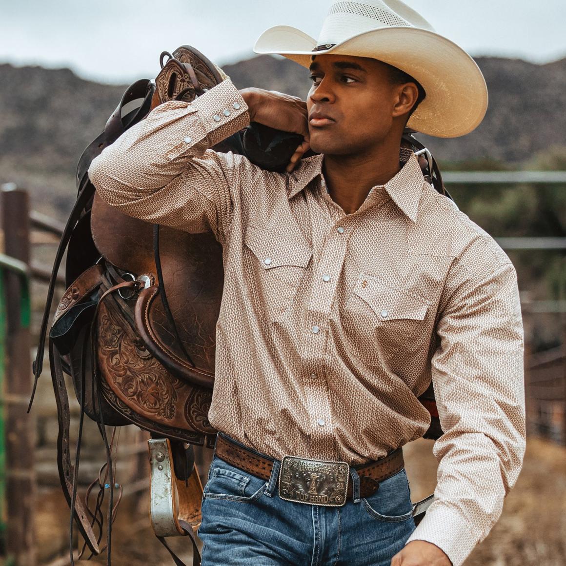 Diamond Print Western Shirt Orange Men Stetson Western Shirts