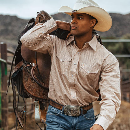 Diamond Print Western Shirt Orange Men Stetson Western Shirts