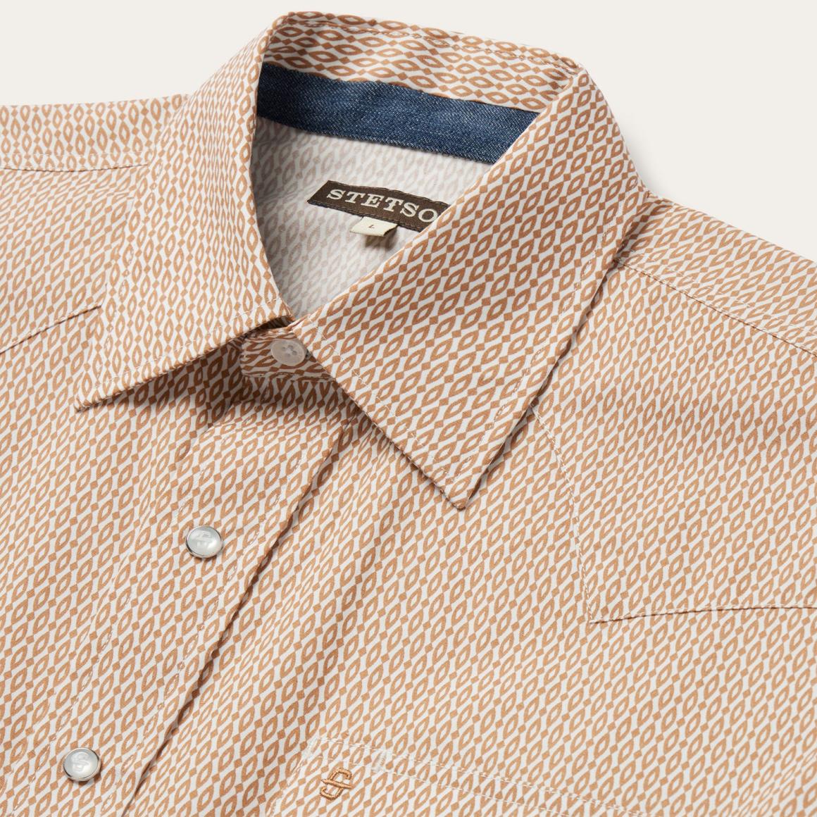 Diamond Print Western Shirt Orange Men Stetson Western Shirts