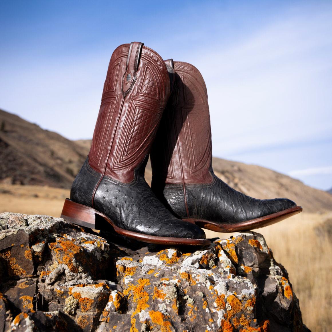 Dillon Ostrich Boots Black Men Stetson Western