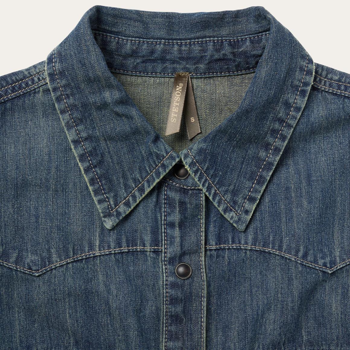 Dirty Denim Boyfriend Fit Shirt Blue Women Stetson Denim Shirts