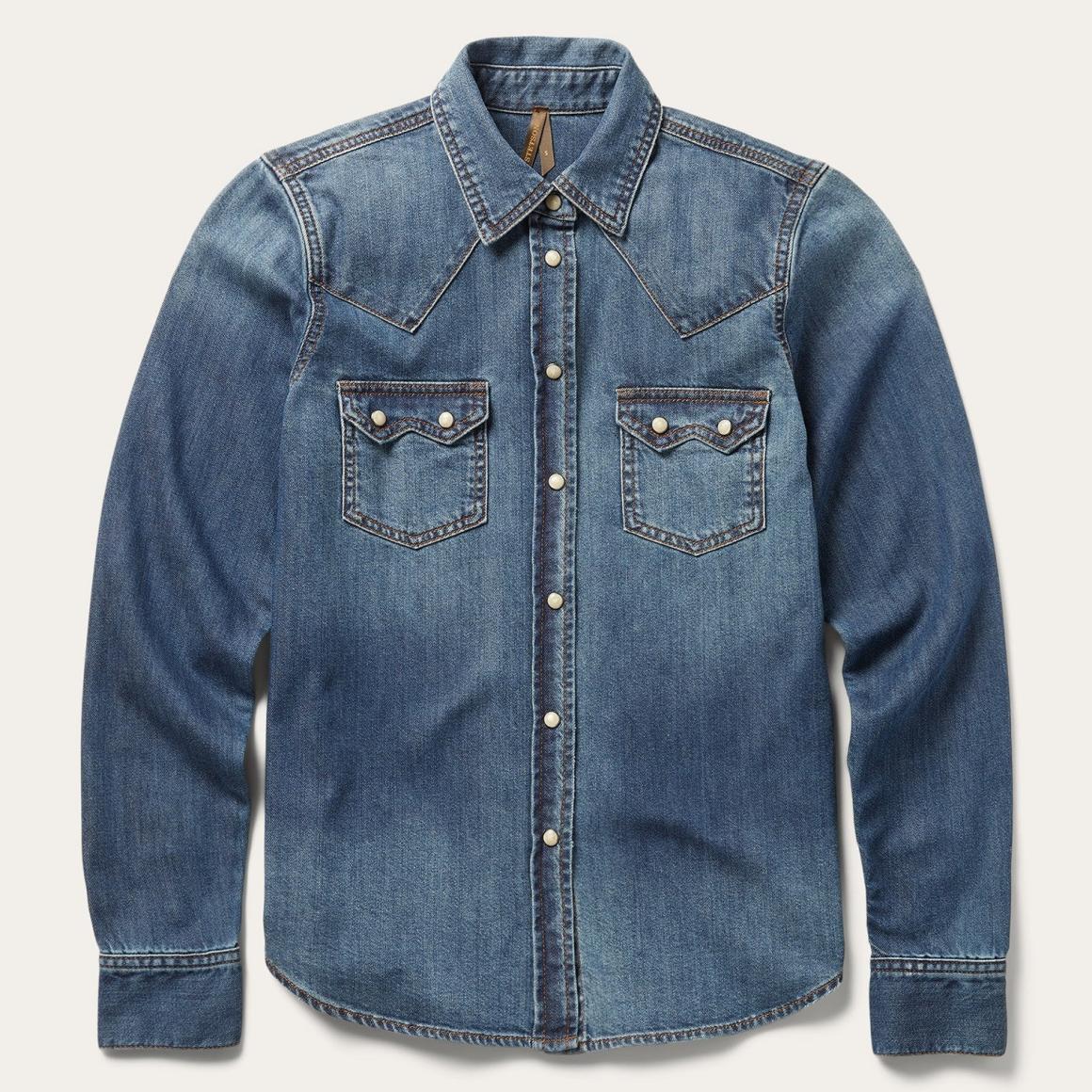 Distressed Denim Shirt Blue Women Stetson Denim Shirts