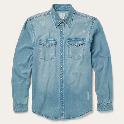Distressed Denim Western Shirt Blue Men Stetson Denim Shirts