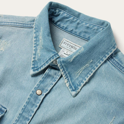 Distressed Denim Western Shirt Blue Men Stetson Denim Shirts