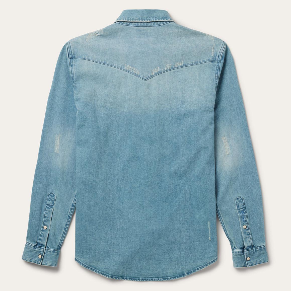 Distressed Denim Western Shirt Blue Men Stetson Modern Cut