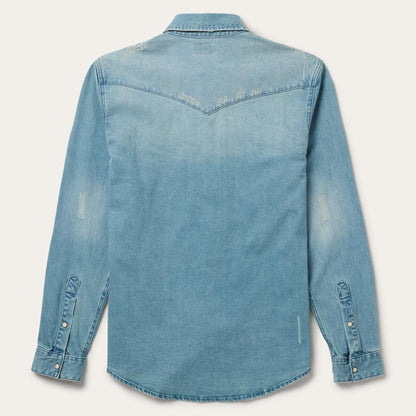 Distressed Denim Western Shirt Blue Men Stetson Western Shirts