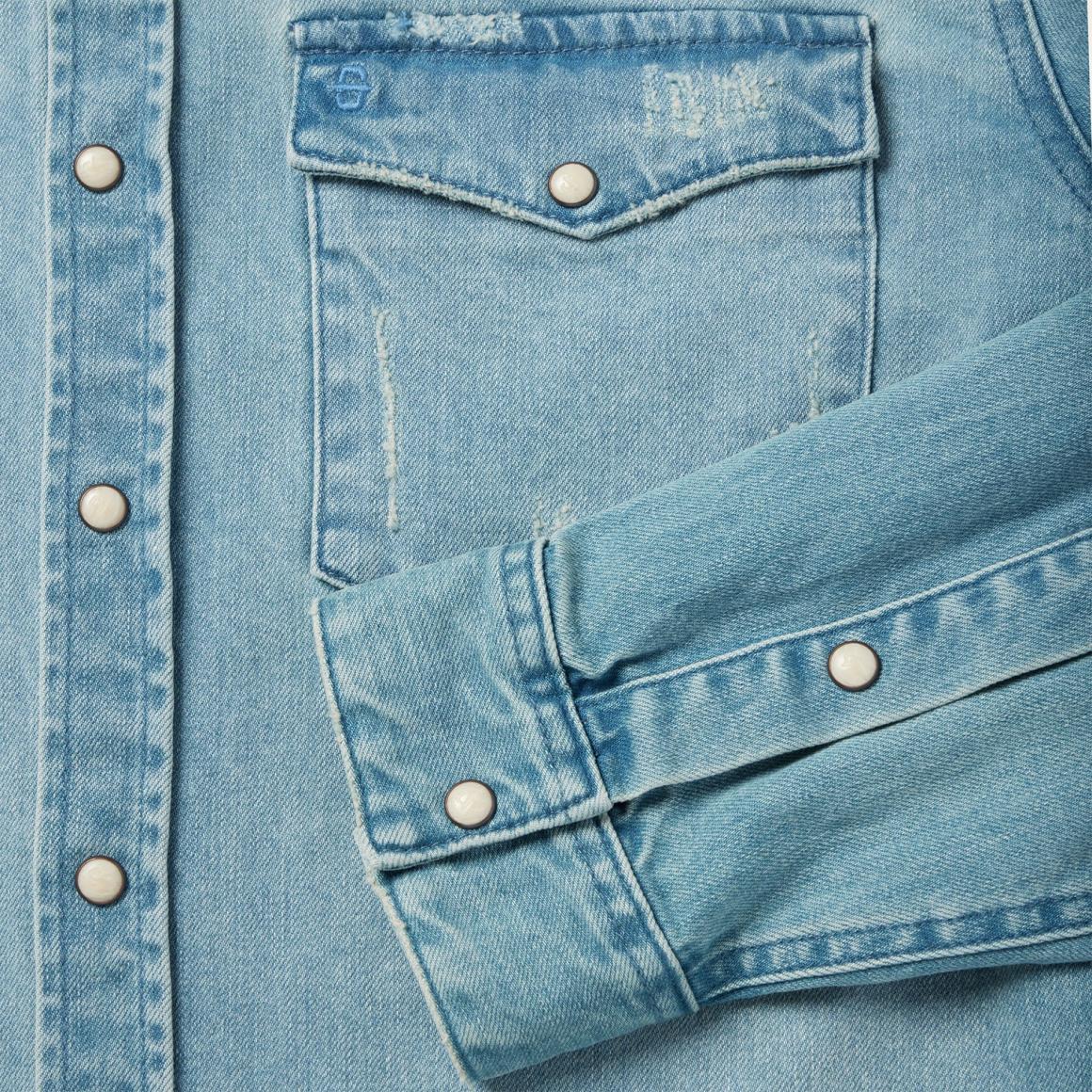 Distressed Denim Western Shirt Blue Men Stetson Western Shirts