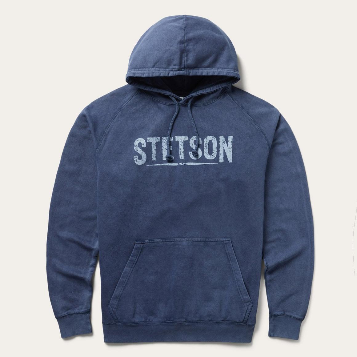 Distressed Logo Hooded Sweatshirt Blue Men Stetson Sweaters & Hoodies