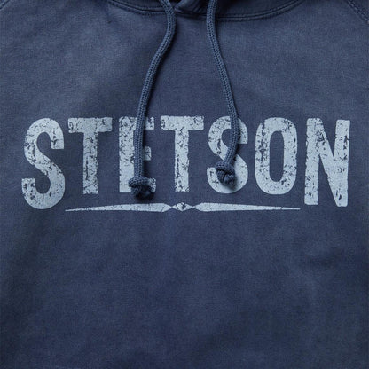 Distressed Logo Hooded Sweatshirt Blue Men Stetson Sweaters & Hoodies