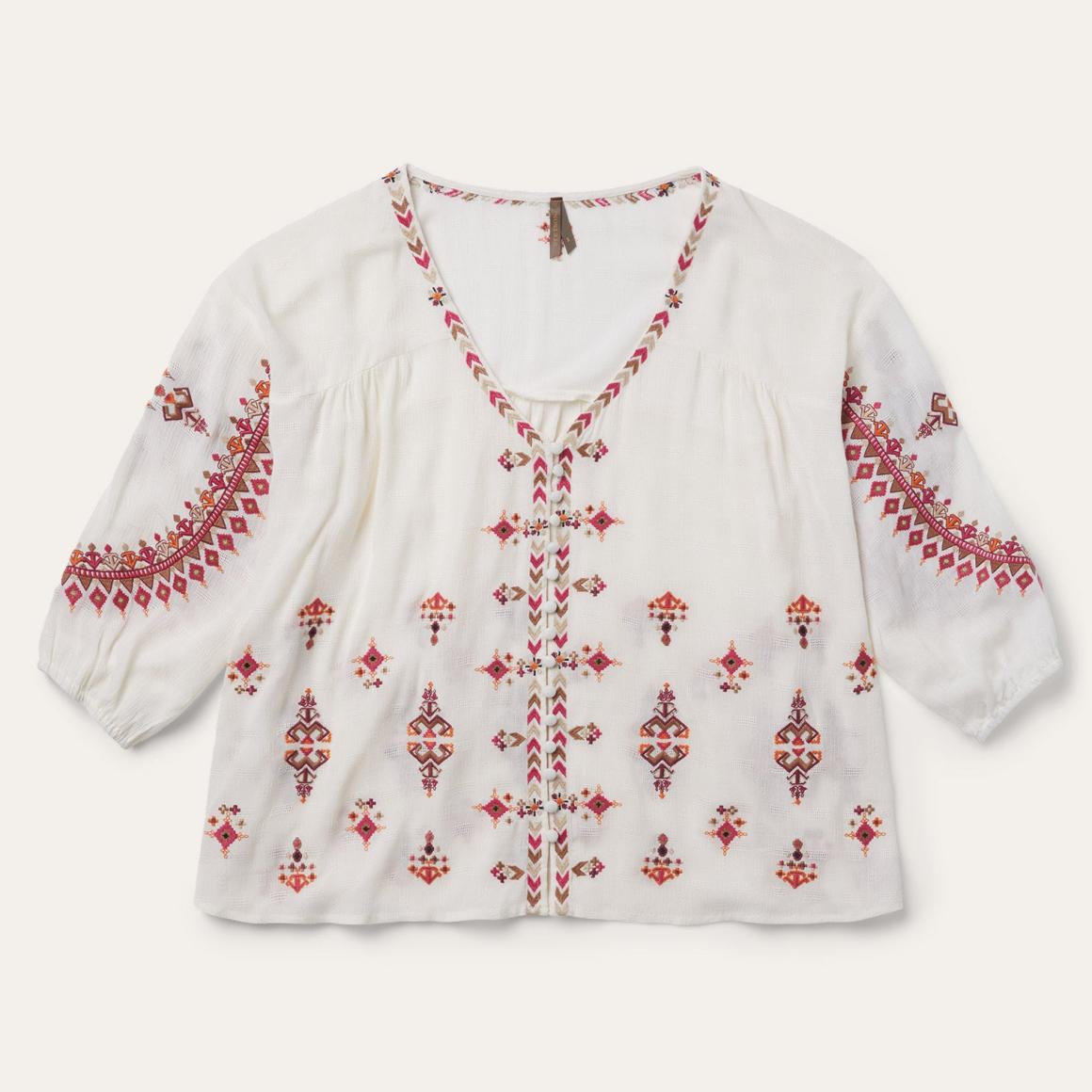 Dobby Peasant Blouse White Women Stetson Blouses
